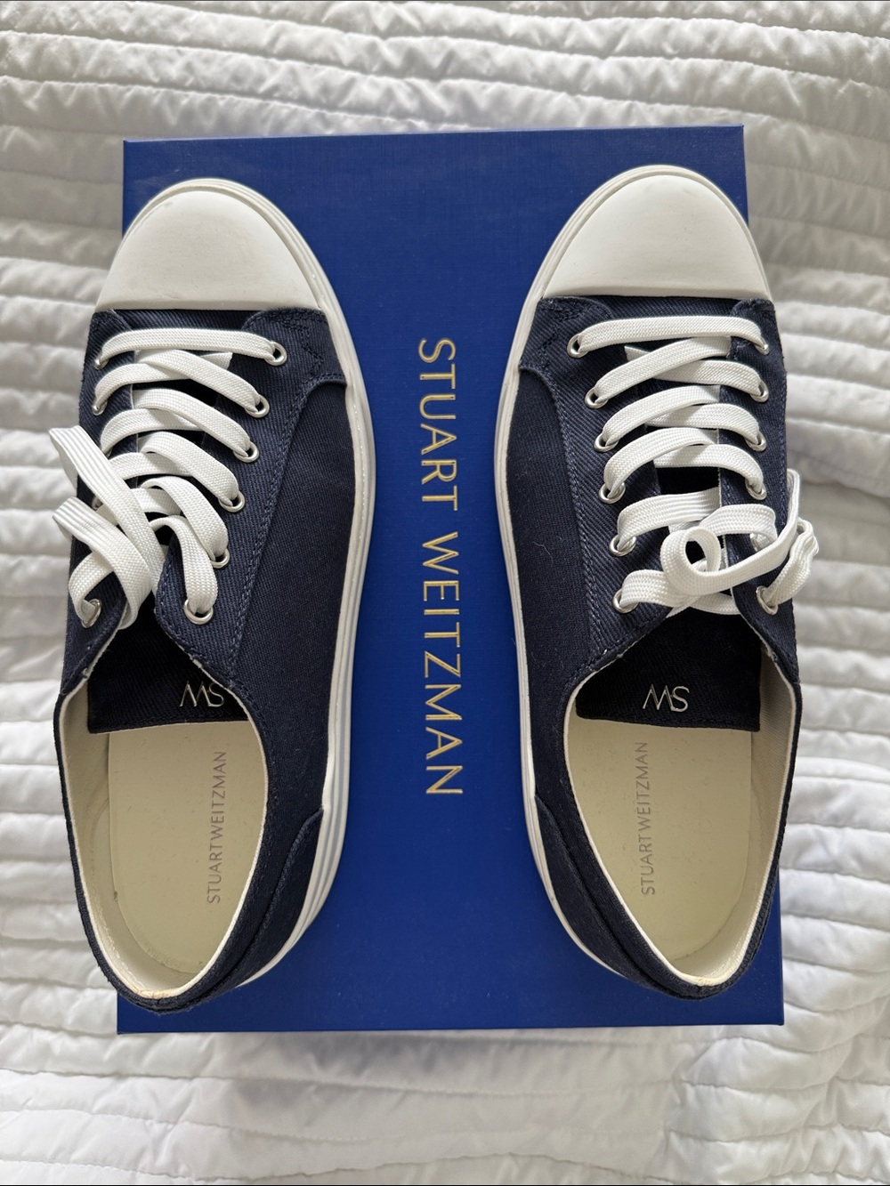 Stuart Weitzman Navy and White Canvas Sneakers